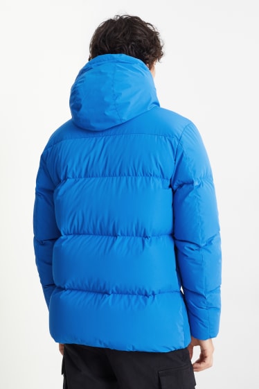 Pánské - Péřová bunda s kapucí - modrá