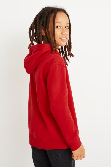 Kinderen: jongens - Rendier - hoodie voor de kerst - glanseffect - rood