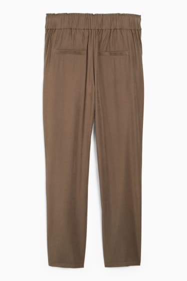 Femmes - Pantalon de toile - high waist - tapered fit - marron