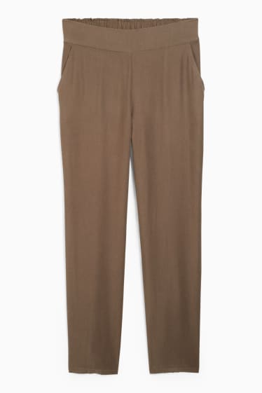 Femmes - Pantalon de toile - high waist - tapered fit - marron