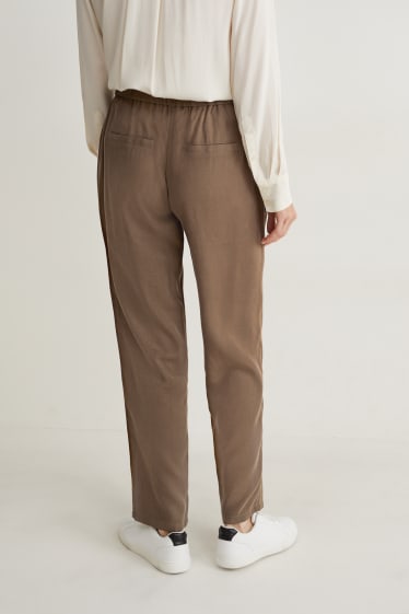 Femmes - Pantalon de toile - high waist - tapered fit - marron