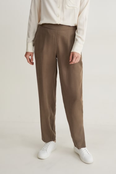 Dames - Pantalon - high waist - tapered fit - bruin