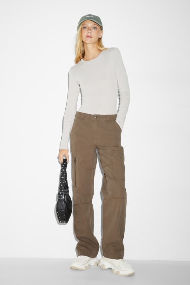 Damen - Stoffhose - Mid Waist - Straight Fit - khaki