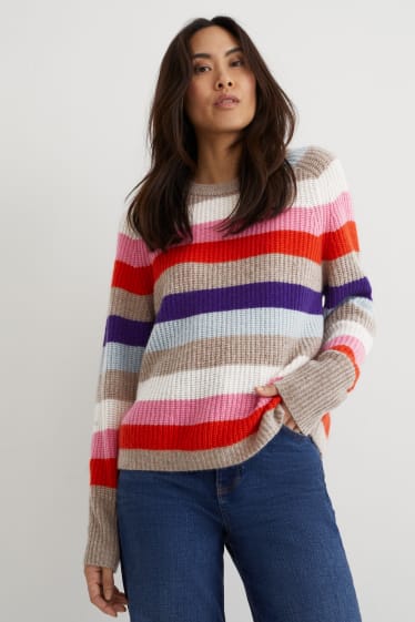 Damen - Kaschmir-Pullover - gestreift - bunt