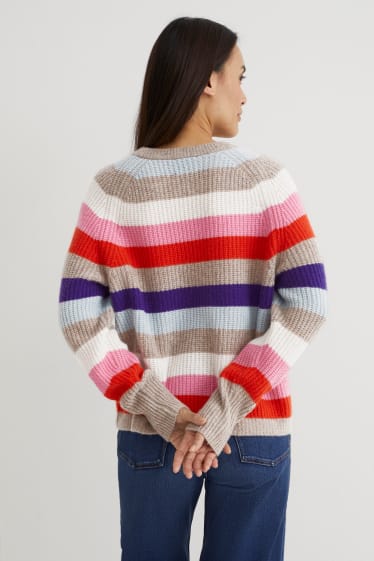 Dámské - Kašmírový svetr - pruhovaný - barevná