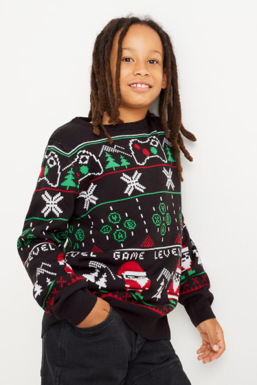 Kinderen: jongens - Gaming - kersttrui - zwart