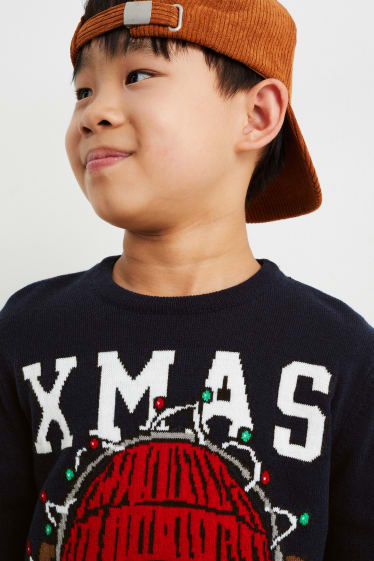 Bambini - Maglione natalizio - carlino - blu scuro