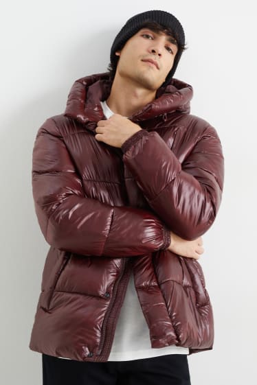 Men - Quilted jacket with hood - dark red