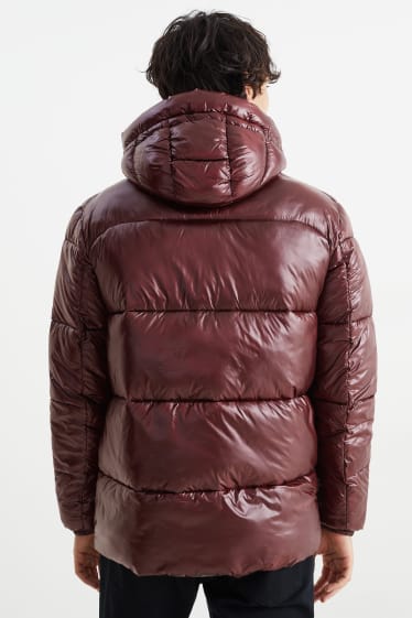 Men - Quilted jacket with hood - dark red