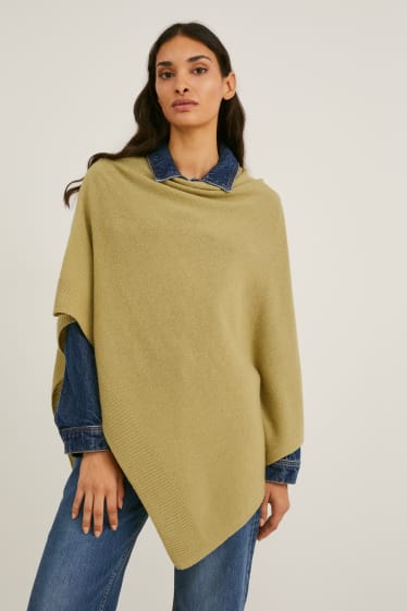Women - Poncho with cashmere - wool blend - mustard yellow