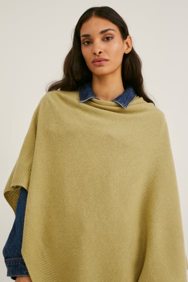 Women - Poncho with cashmere - wool blend - mustard yellow