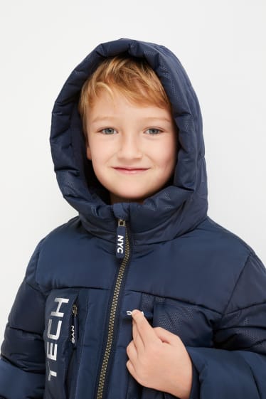 Dzieci - Pikowana kurtka z kapturem - ciemnoniebieski