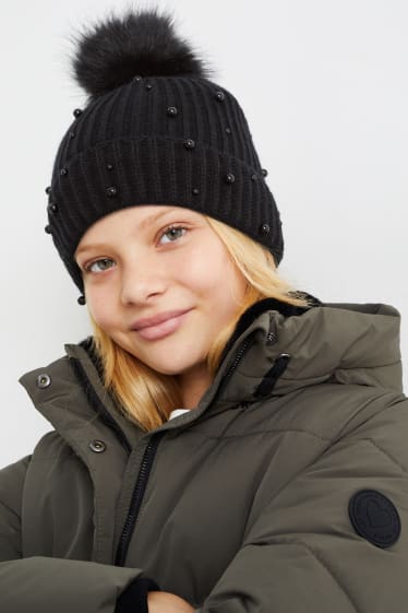 Enfants filles - Bonnet en maille - noir