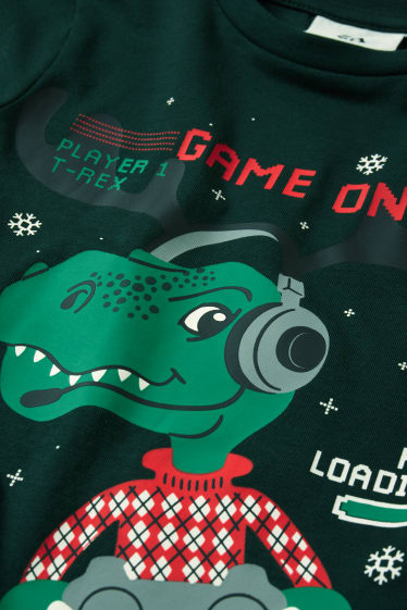 Kinder Jungen - Dino - Weihnachts-Pyjama - 2 teilig - dunkelgrün