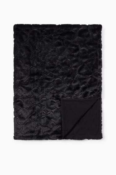 Damen - Kunstfell-Decke - 170 x 130 cm - Micky Maus - schwarz
