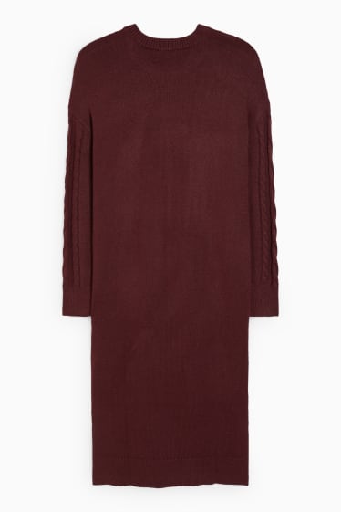 Damen - Strickkleid - Zopfmuster - bordeaux