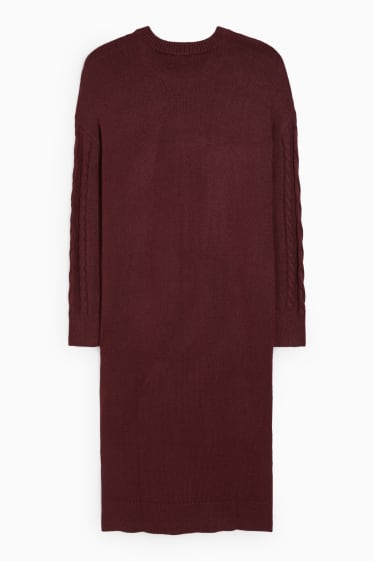 Women - Knitted dress - cable knit pattern - bordeaux