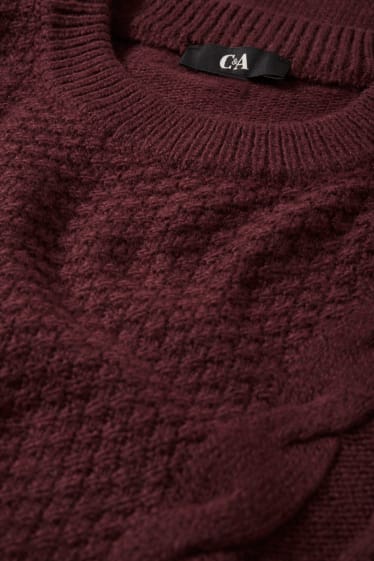 Damen - Strickkleid - Zopfmuster - bordeaux