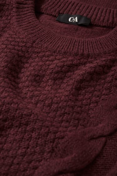 Women - Knitted dress - cable knit pattern - bordeaux