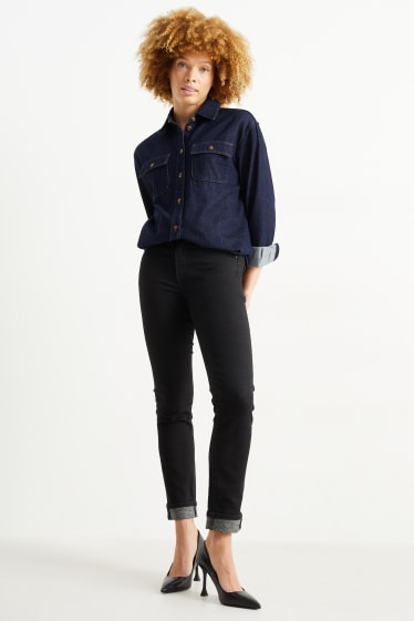 Dámské - Slim jeans - termo džíny - mid waist - černá