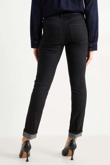 Dames - Slim jeans - thermojeans - mid waist - zwart
