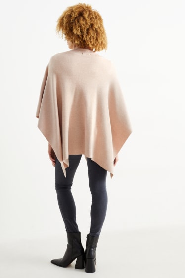 Dames - Gebreide poncho - beige