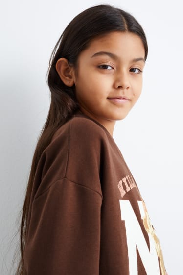 Kinder Mädchen - Teddybär - Sweatshirt - dunkelbraun