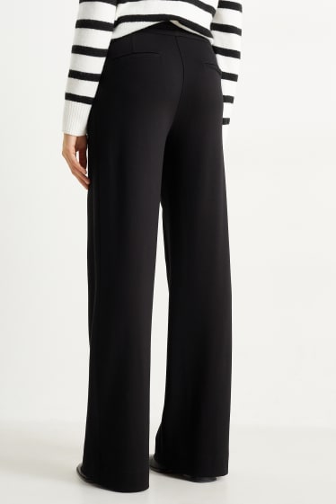 Damen - Jersey-Hose - Wide Leg - schwarz