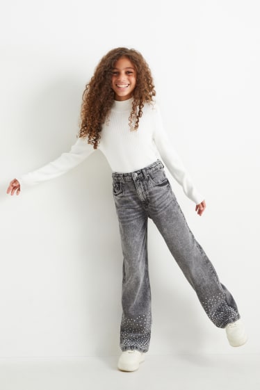Nena - Texans Wide leg - efecte brillant - texà blau grisenc