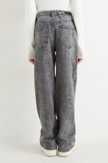 Kinderen - Wide leg jeans - glanseffect - jeansblauwgrijs