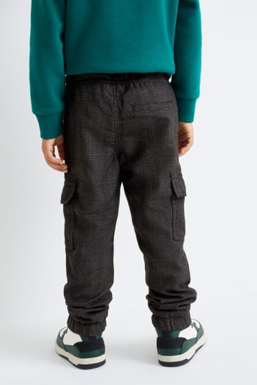 Dzieci - Spodnie bojówki - spodnie ocieplane - w kratkę - ciemnoszary