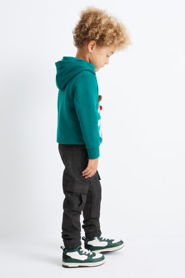 Dětské - Cargo kalhoty - termo kalhoty - kostkované - tmavošedá