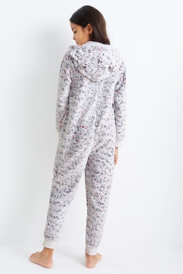 Kinderen: meisjes - Onesie van fleece, met capuchon - lichtgrijs