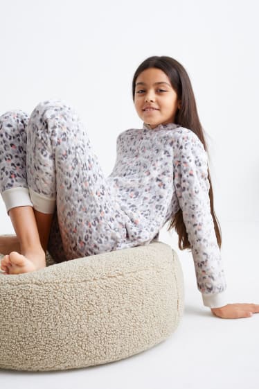 Kinderen: meisjes - Onesie van fleece, met capuchon - lichtgrijs
