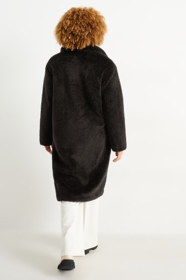 Women - Teddy fur coat - black