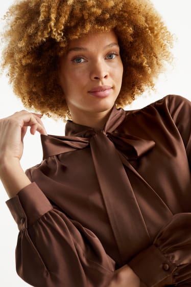 Women - Satin blouse - dark brown