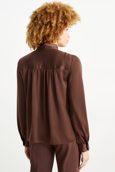 Dames - Satijnen blouse - donkerbruin