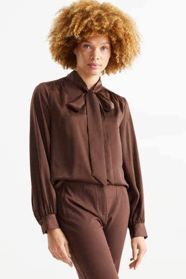 Women - Satin blouse - dark brown