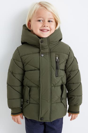 Dětské - Prošívaná bunda s kapucí - tmavozelená