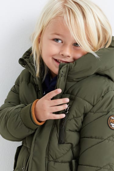 Kinderen - Gewatteerde jas met capuchon - donkergroen