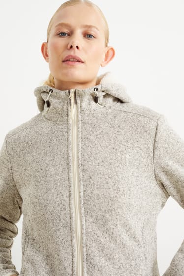 Damen - Sweatjacke mit Kapuze - hellgrau-melange