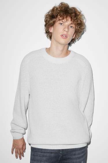 Herren - Pullover - gerippt - weiß