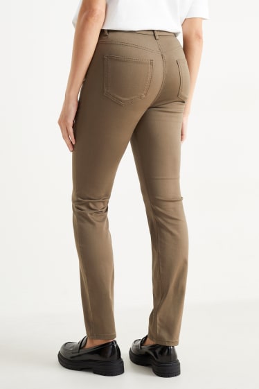 Femmes - Pantalon - high waist - slim fit - marron clair