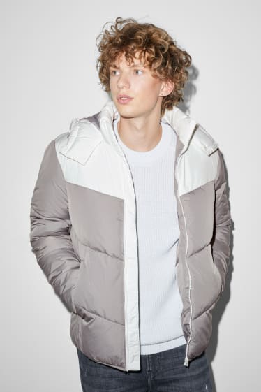 Men - Quilted jacket with hood - white / gray