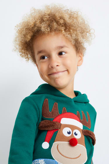 Kinder Buben - Weihnachts-Hoodie - Rudolf - dunkelgrün