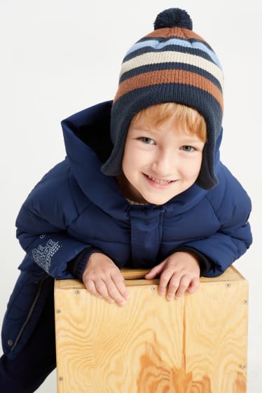 Kinder Jungen - Strick-Mütze - gestreift - dunkelblau