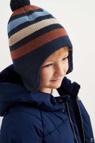 Kinder Jungen - Strick-Mütze - gestreift - dunkelblau