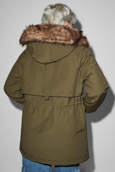 Teens & young adults - CLOCKHOUSE - parka with hood and faux fur trim - green