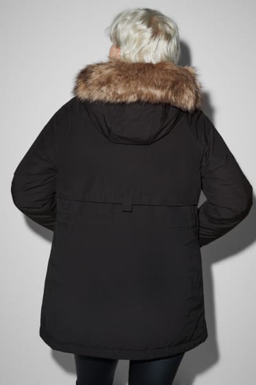 Femmes - CLOCKHOUSE - parka à capuche et garniture en imitation fourrure - noir