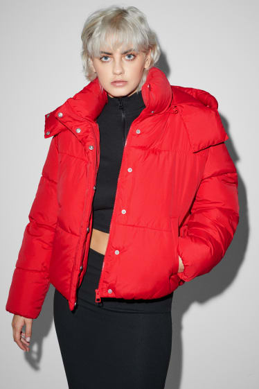 Nastolatki - CLOCKHOUSE - pikowana kurtka z kapturem - jasnoczerwony